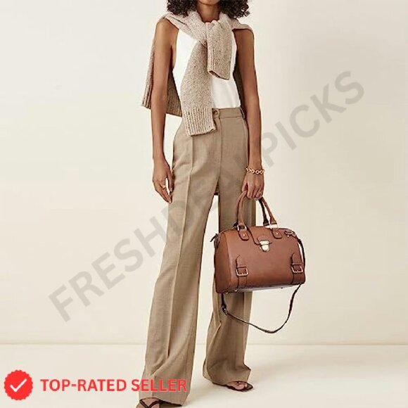 Vegan Leather Satchel Tote Top Handle Shoulder Bag Elegant Work Purse - Picture 3 of 8